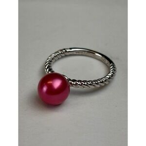 IPS Sterling Silver Ring 6.5 Hot Pink Pearl Twisted Cable Band Magenta Solitaire